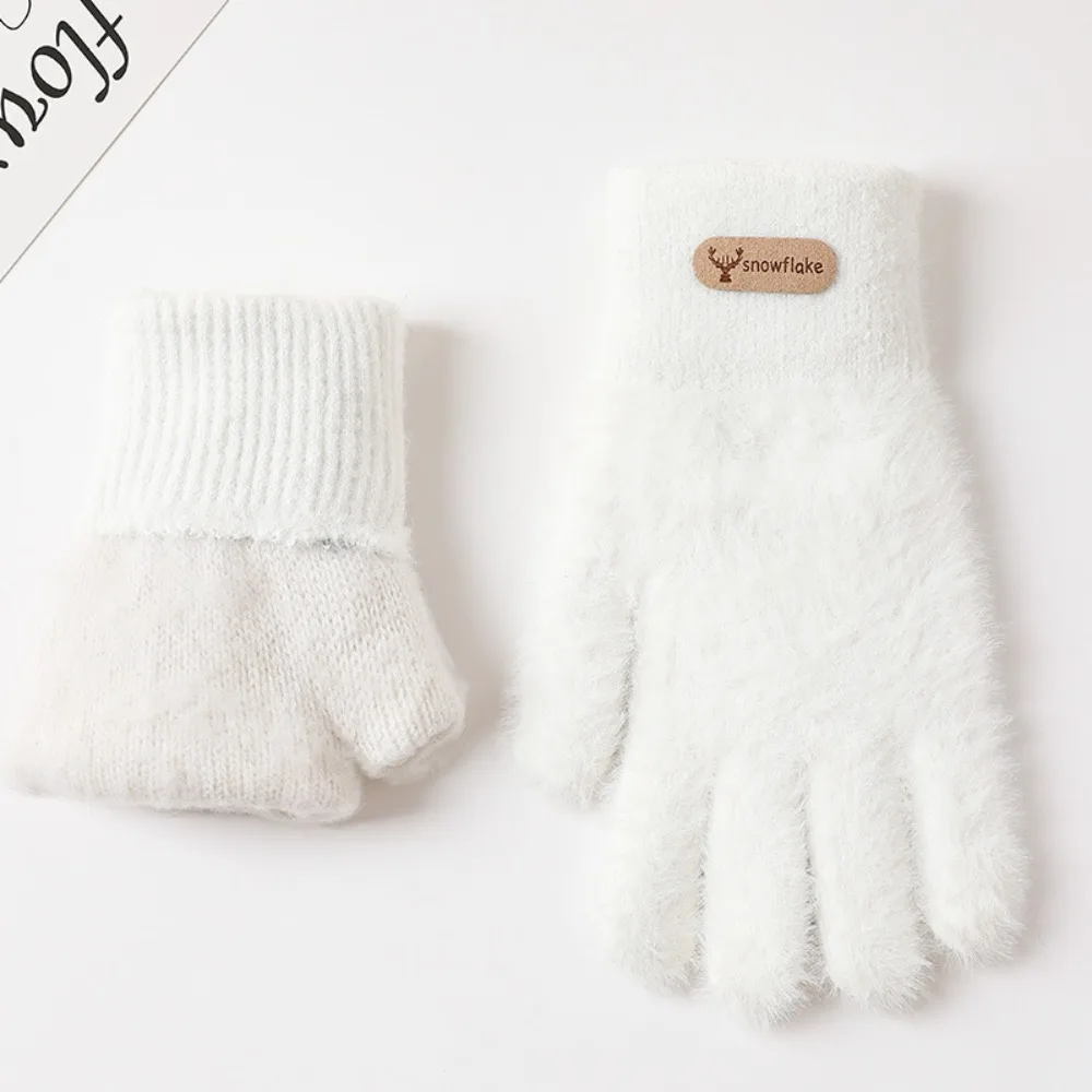 

Модные утолщенные меховые перчатки, однотонные теплые варежки на все пальцы, морозостойкие ветрозащитные перчатки с пятью пальцами, осень-зима