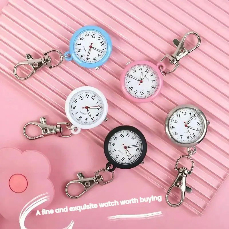 Easy Read Nurse Fob Watch Clear Dial Quartz Analog Clip On Mini Keychain Pocket Watch for Medical Staff Use