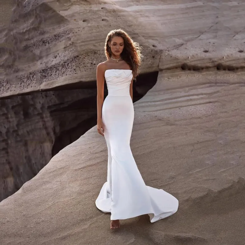 

Customized Modern Mermaid White Wedding Dresses Sexy Strapless Backleess 2025 Bridal Gowns Beach Detachable Vestido De Noiva
