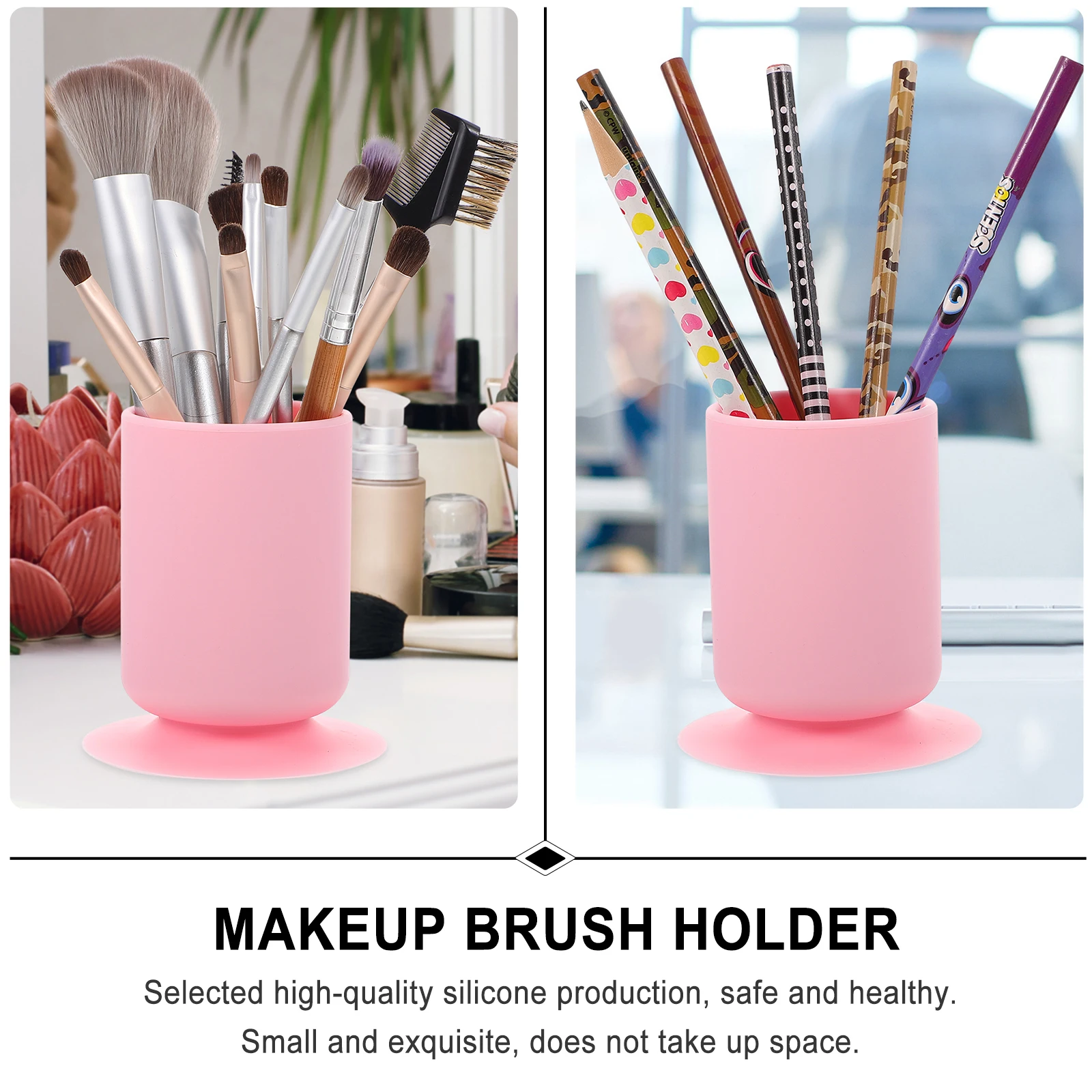 Anti-Fall Makeup Brush Pen Holder Pink Silicone Suction Cup Storage Organizer For Nail Art Supplies Grooming Tools Office