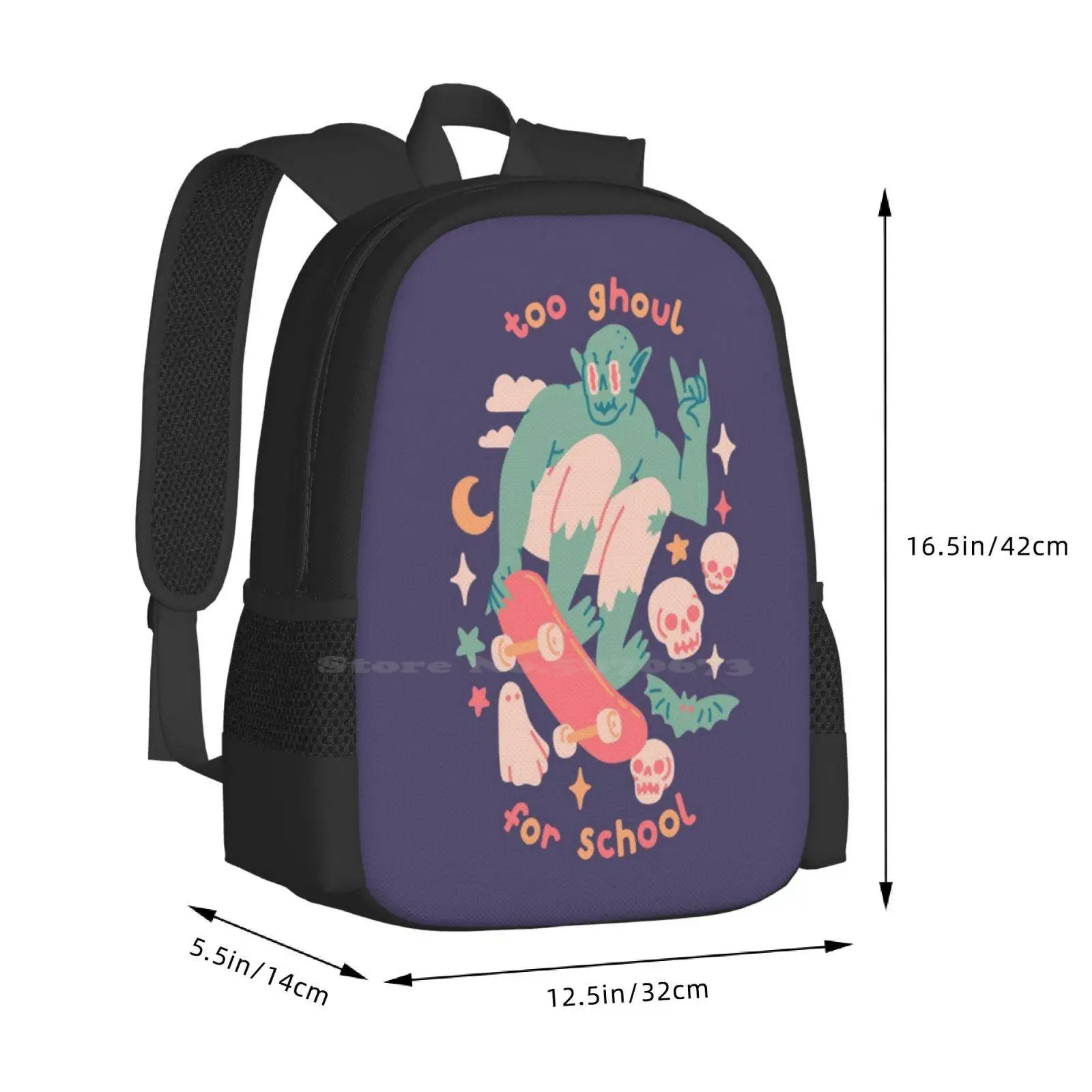 Too Ghoul For School Borse da scuola per ragazze adolescenti Borse da viaggio per laptop Ghouls Halloween Zombies Goblins Cute Funny Bat Crypt