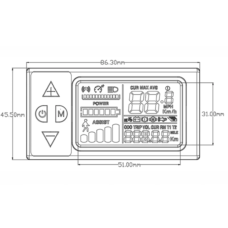 861-SM Misuratore per bici elettrica Display LCD Schermo 24V-60V Display della velocità del pannello di controllo dello strumento per scooter elettrico