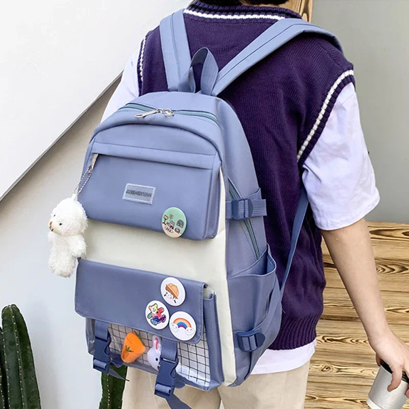 Grande Capacidade Multi-Compartimento Schoolbag, High School Students Shoulder Schoolbag, nova moda, conjunto de cinco peças