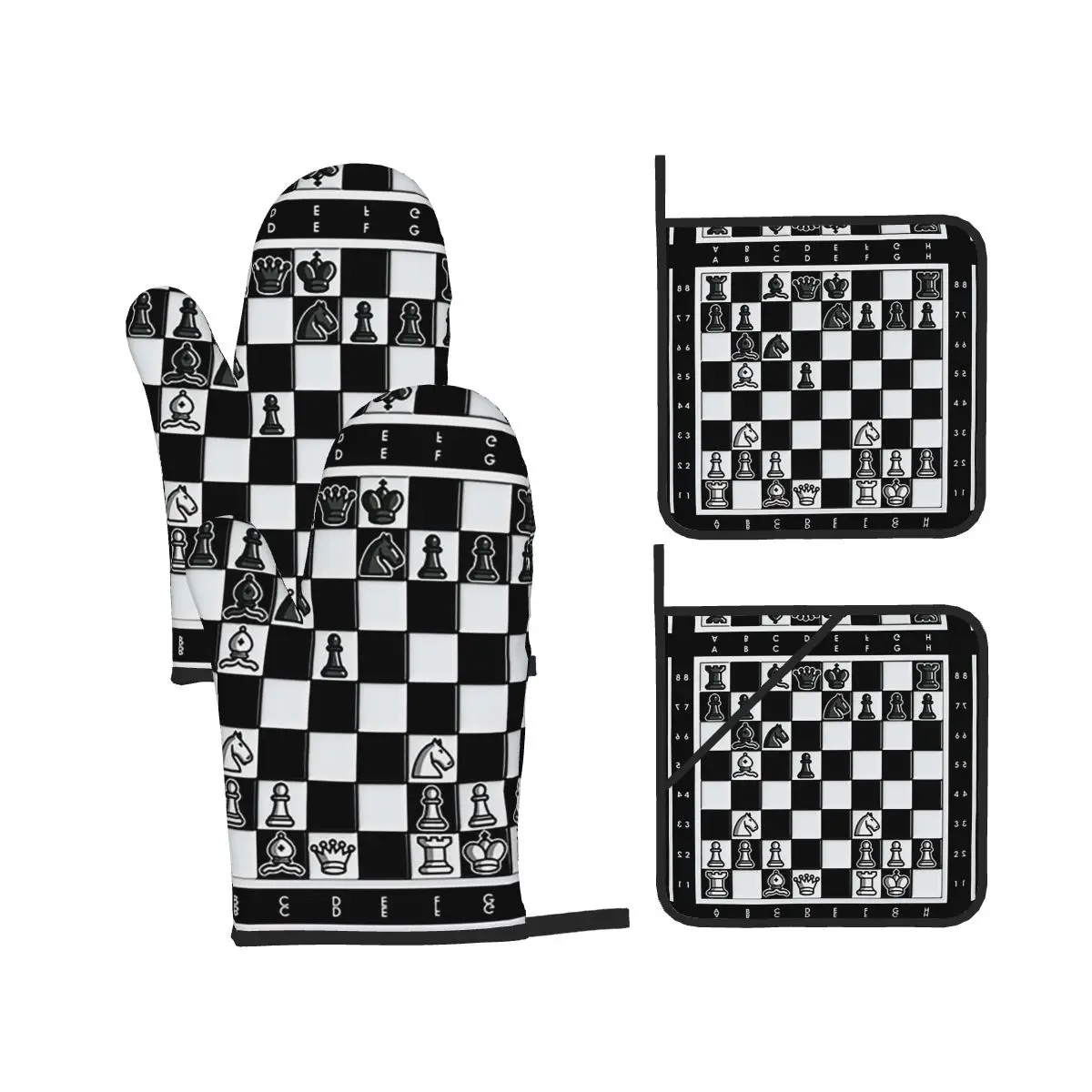 Chess Pieces On Board Oven Mitts and Pot Holder Sets of 4 for Baking Kitchen Cooking Grilling Resistant Non-Slip Gloves