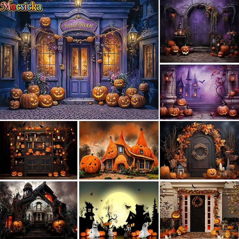 

Mocsicka Halloween Backdrop For Baby Child Portrait Photography Background Cake Smash Birthday Party Pumpkin Spooky Decor Props