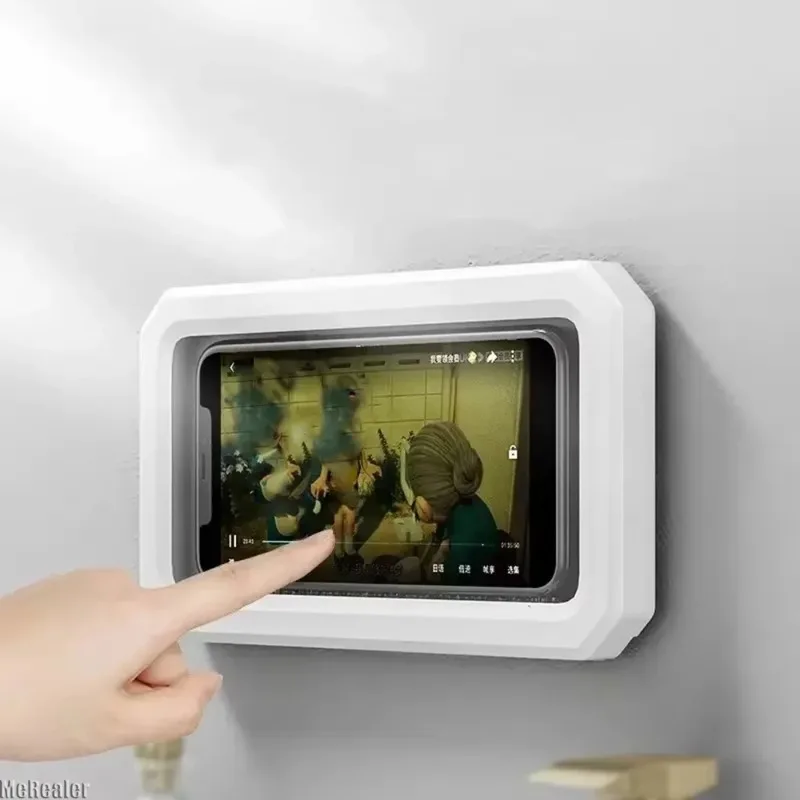 Waterproof Anti-Fog Touchable Shower Phone Holder Wall Mount Drain Design For Bathroom