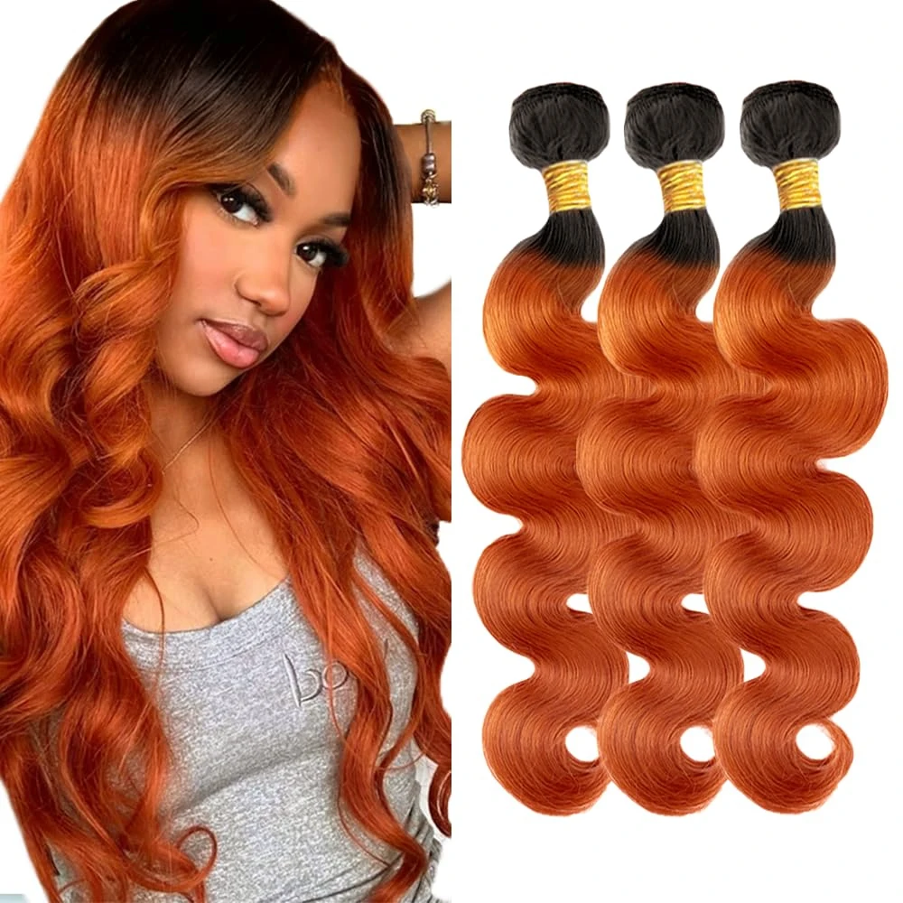 Ombre Ginger Orange 100% Human Hair Bundles T1b/350 Body Wave Human Hair Colored Brazilian Virgin Hair Extensions 1/3/4 Pcs
