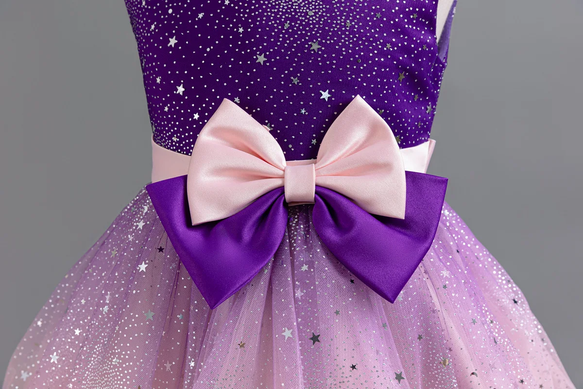 HETISO Galaxy Prints Girl Dresses for Weddings Gradient Dots Kids Evening Party Mesh Princess Costume Fashion Bow Child Gown