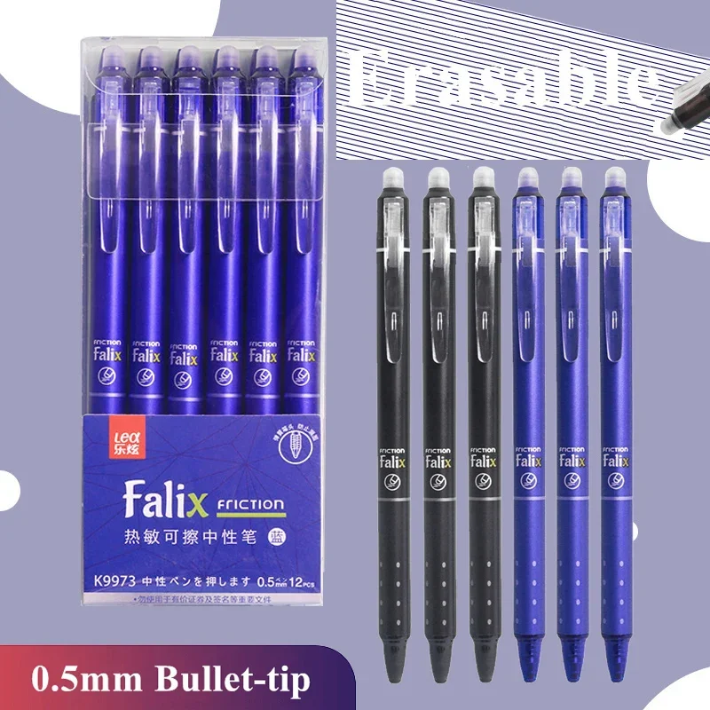 0.5mm pulpen Gel dapat dihapus dapat ditarik dengan isi ulang tinta Gel hitam biru Built-in penghapus perlengkapan kantor Kit alat tulis ujian