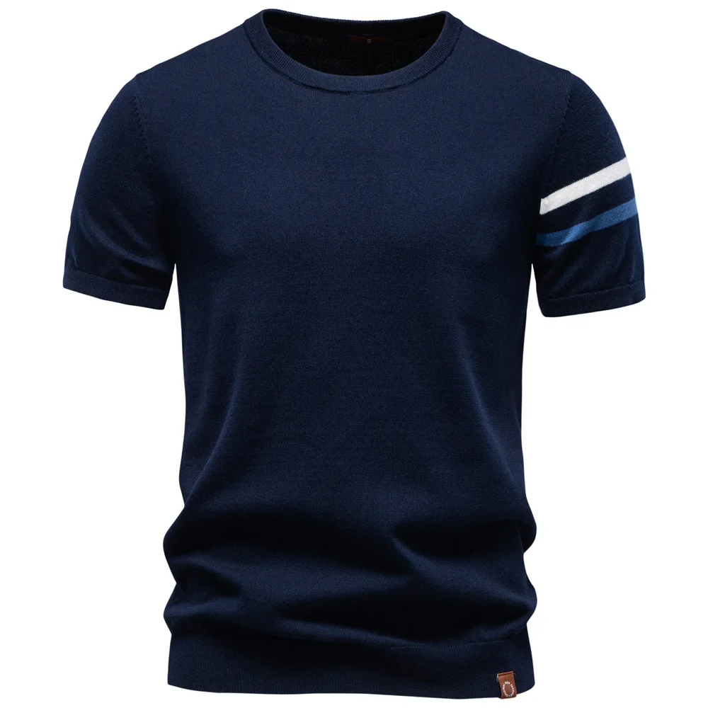 New summer men's everyday versatile comfortable breathable fitted fashionable pure cotton round-neck