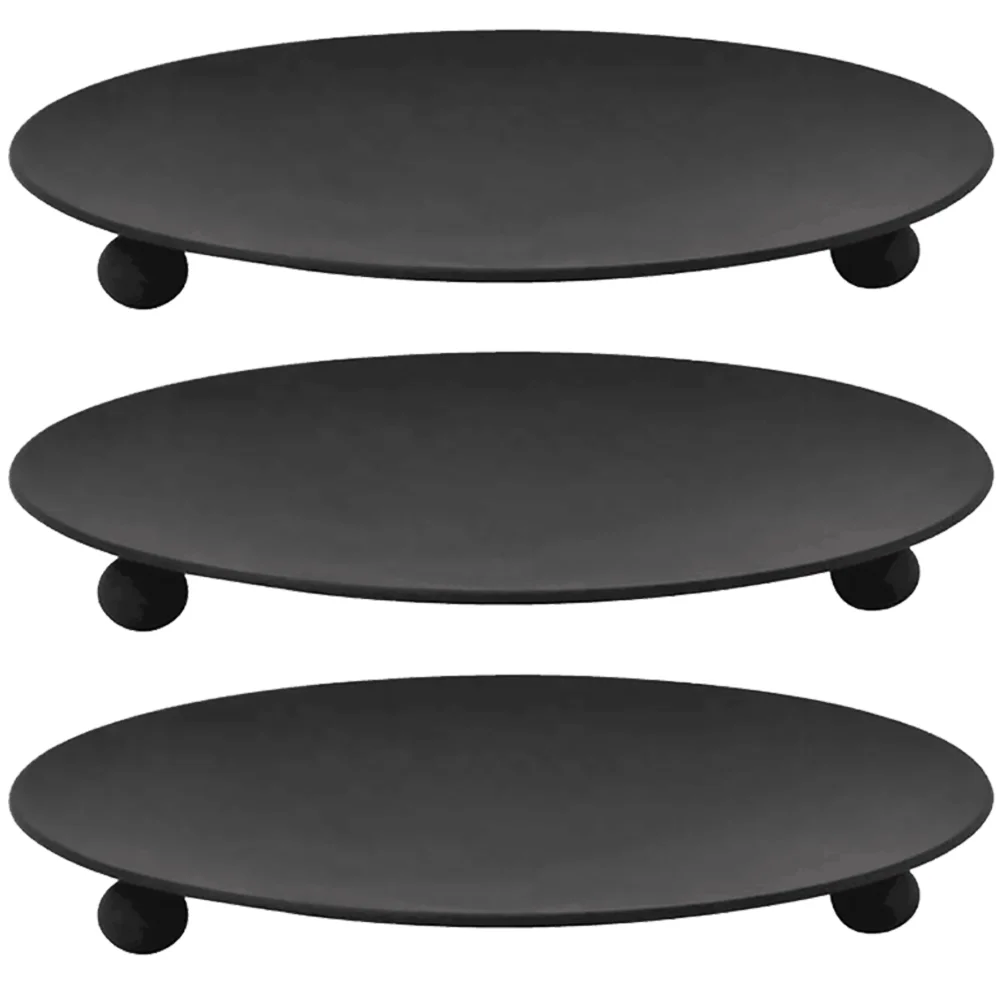 

3 Pcs Iron Candlestick Coaster Scented Black Tray Decorative Holder Centerpiece Simple Party Supplies Creative Plate