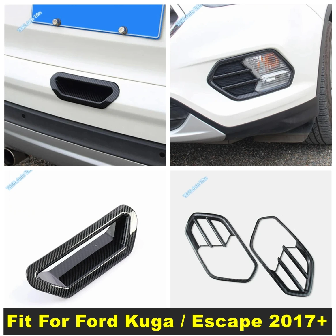 

Carbon Fiber Look Front Head Fog Lights / Rear Door Handle Bowl Cover Trim For Ford Kuga / Escape 2017 2018 2019 ABS Accessories