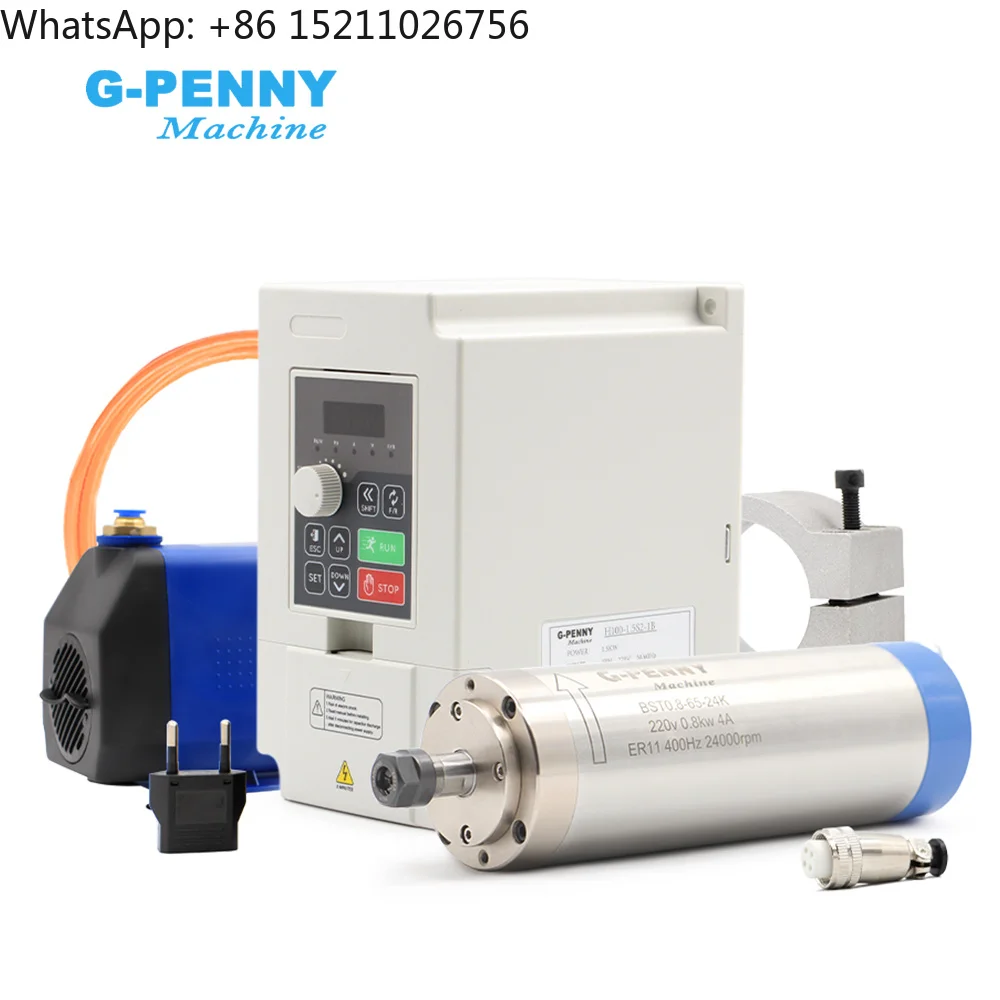 800W ER11 65x195mm D65 110V/220V Water Cooled Spindle Motor Kit with QL Inverter Kit Bearing 400Hz CNC Milling