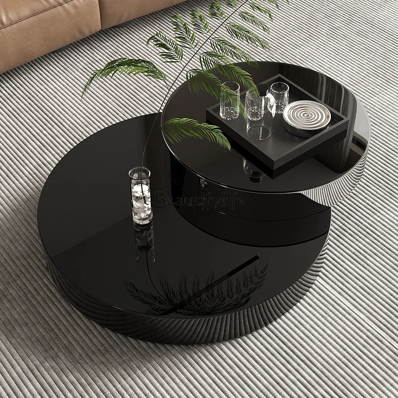 Light luxury modern coffee table living room high-end stainless steel glass round rotating minimalist coffee table