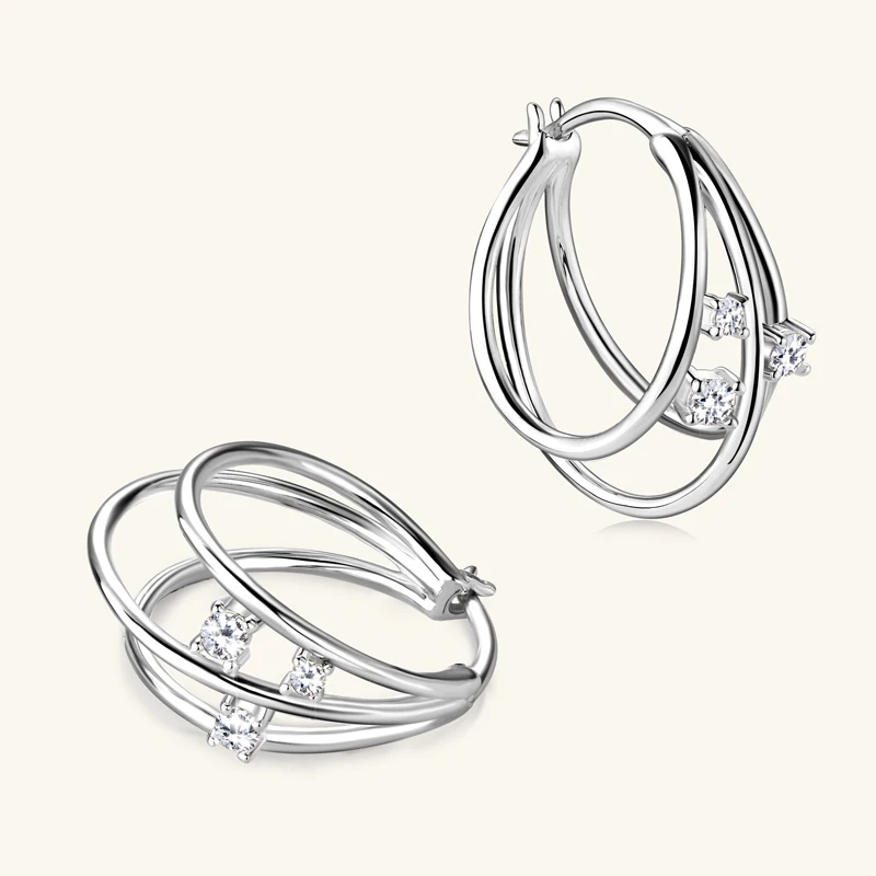 IOGOU Moissanite Split Hoop Earrings Round 1.5mm & 2.0mm D Color Silver 925 Original Modern Women's Earrings 2023 Unique Jewelry