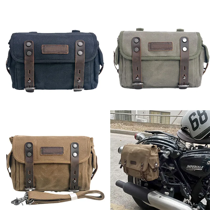 

Motorcycle Luggage Bag Waterproof Bike Saddle Bag Vintage Retro Rear Bag For Motorbike Waxed Canvas Rider Side Bag Men