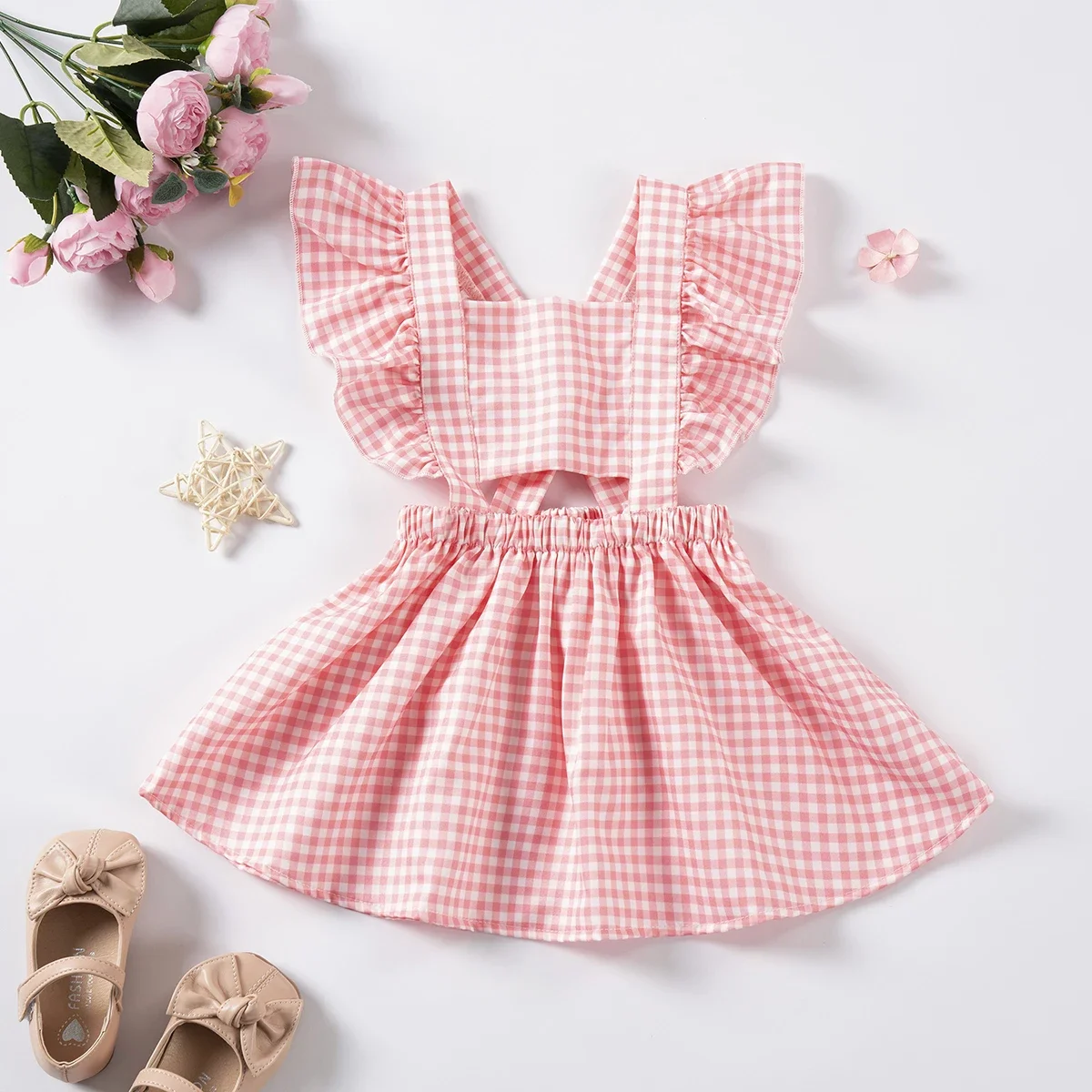 Toddler Girls Sweet Plaid Dress Fashion Hollow Out Design Princess Dresses Kids Dresses for Girls