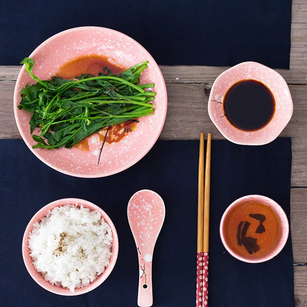 Juego de Vajilla de Cerámica Estilo Japonés, Color Rosa, Kit de Vajilla Premium para el Hogar, Fiestas y Restaurantes, Elegante Juego de Cubiertos