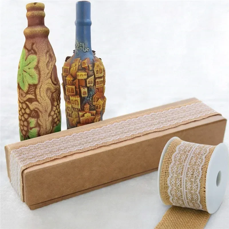Juteband 2M Vintage Hochzeits-Tischdekoration Sisal-Spitzenband Jute-Hessian Rustikale Event-Party-Dekorationsartikel – Detail 3