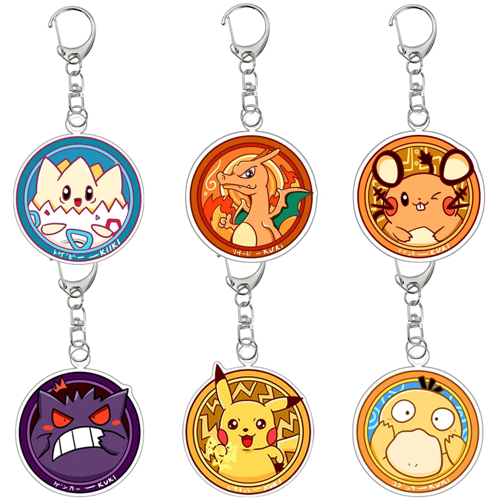 Pokemon Acrylic Keychain Gengar Charizard Psyduck Dedenne Togepi Meowth Anime Cartoon Pendant Key Chain Decoration Accessories