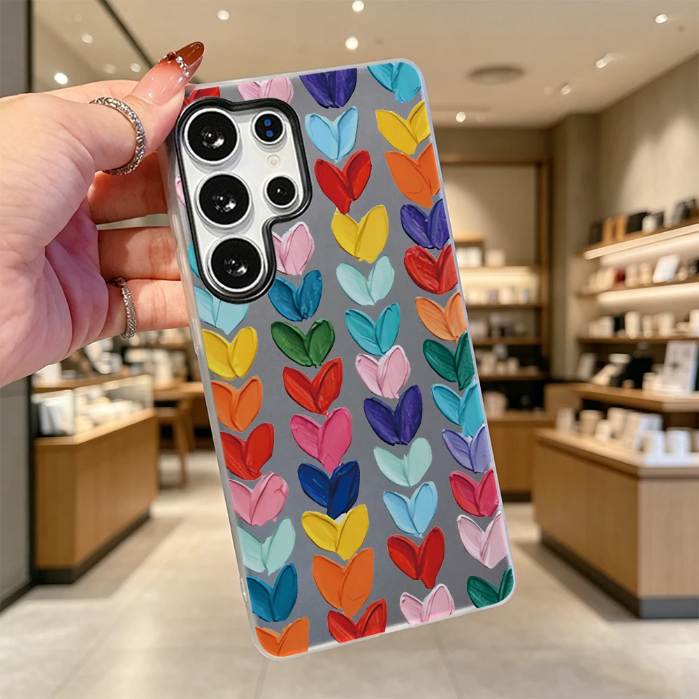 Vibrant Paint Heart Grid Candy Jelly Dual Layer Shock Cover Anti Drop Phone Case For Samsung S26 S25 S24 S23 Ultra Plus FE
