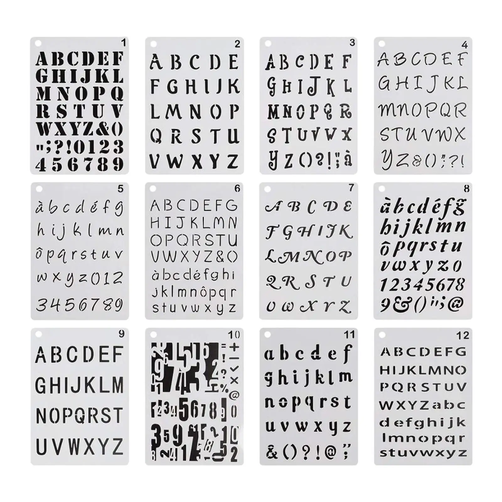 12-Piece Set of 5x8 Inch Letter and Number Stencils for Creative Journaling