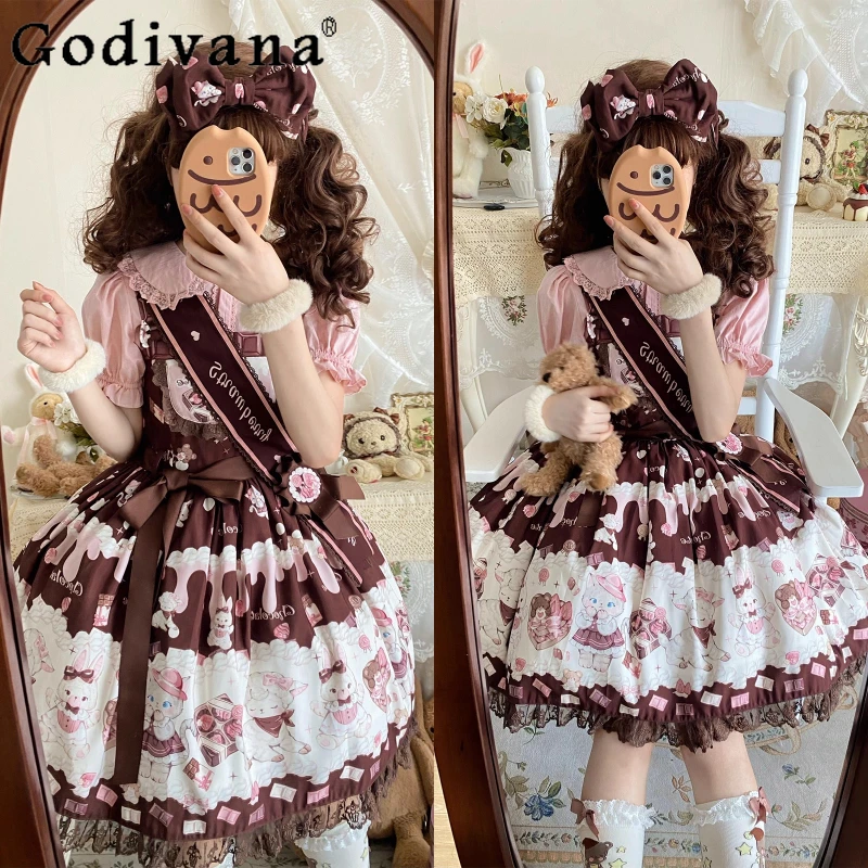 

Lori Lo Kawaii Strap Dress Summer Women's Daily Sweet Cute Birthday Dress Japanese Girls Cute Bow Print Short Sleeveless Dress