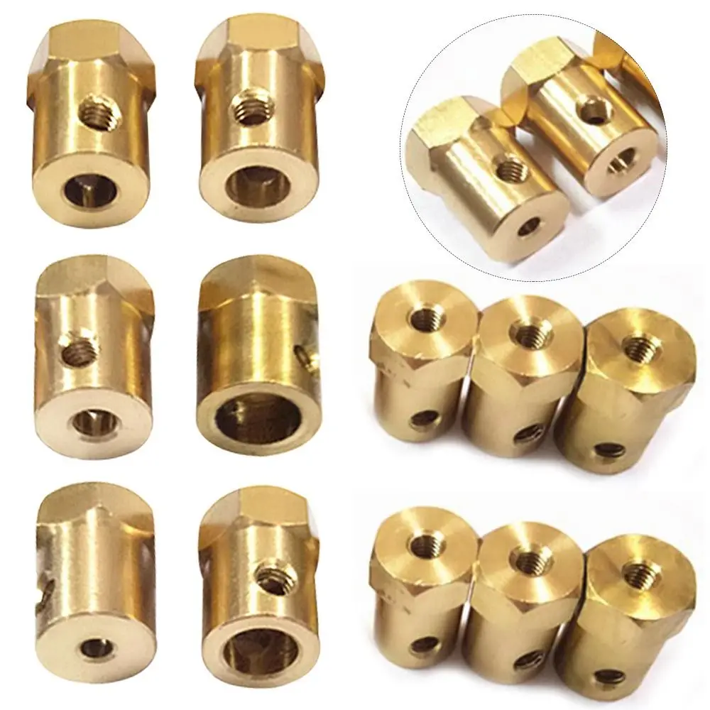 3/4/5/6/7/8mm Car Tire Connector Model Car Parts Coupling Hexagonal Brass Shaft Motor Transmission Connector Wheels Tires Shaft