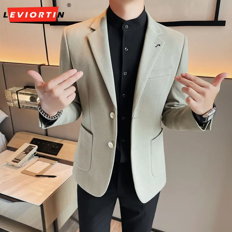 

Coat Men's Small Suit Autumn and Winter New Thickened Wool Suit Coat Men's Slim Fit Simple Casual Single breasted Suit Top