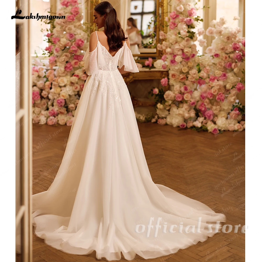 Lakshmigown Illusion Damen Hochzeitskleid für Party, A-Linie, Sweetheart-Ausschnitt, Spitzenapplikationen, Brautkleider, Falten, Maßanfertigung – Detail 6