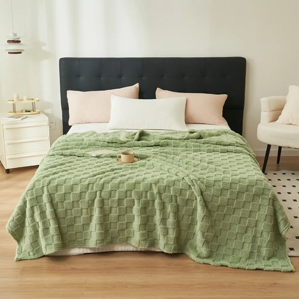 

Universal Thick Warm Fleece Blanket Plush Soft Square Texture Sofa Blanket Solid Color Comfortable Bed Blanket Travel Use
