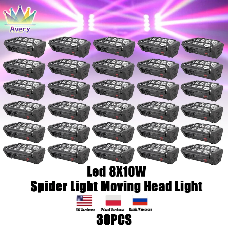 0 Tax 30Pcs 8X10W  Led Spider Light DMX512 Sound Controller LED Moving Head Lights Beam Laser Projector Dj Disco Lighting KTV