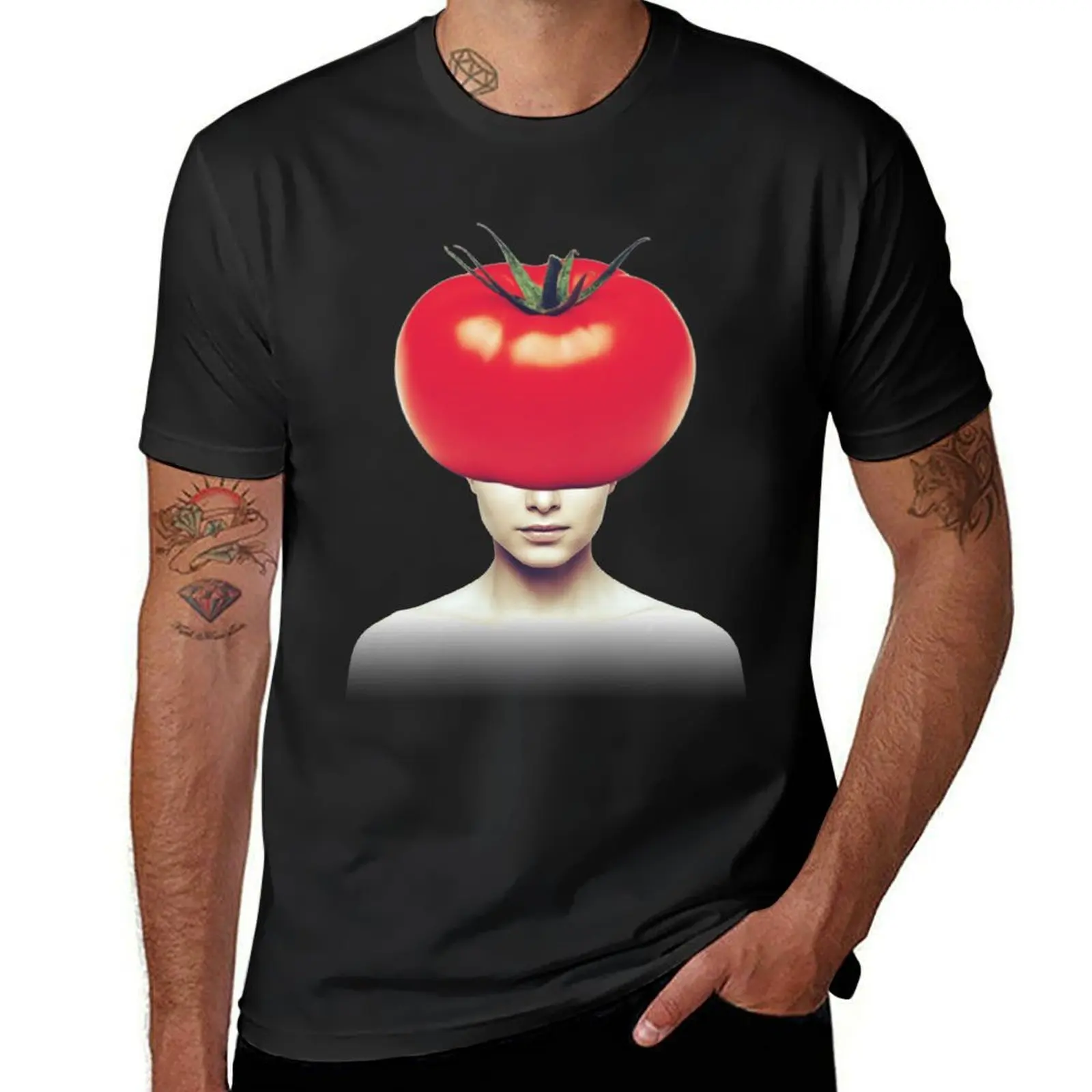 Tomato Head Portrait, minimalist food collage art T-Shirt tops oversizeds anime workout shirts for men