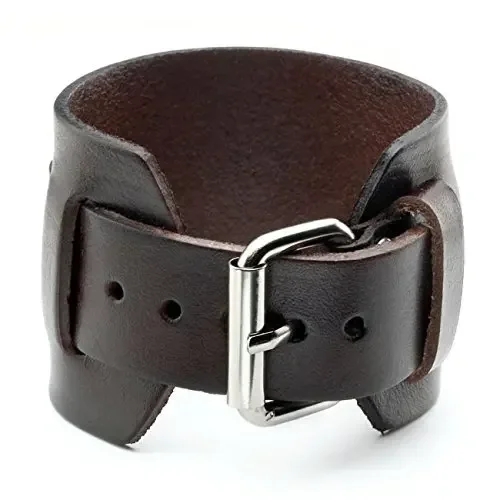 Engraving Genuine Leather Bracelet Punk Rock n Roll Women Personalized Wide Wrist Belt Wrap Mens Cuff Wristband Bangle Strap