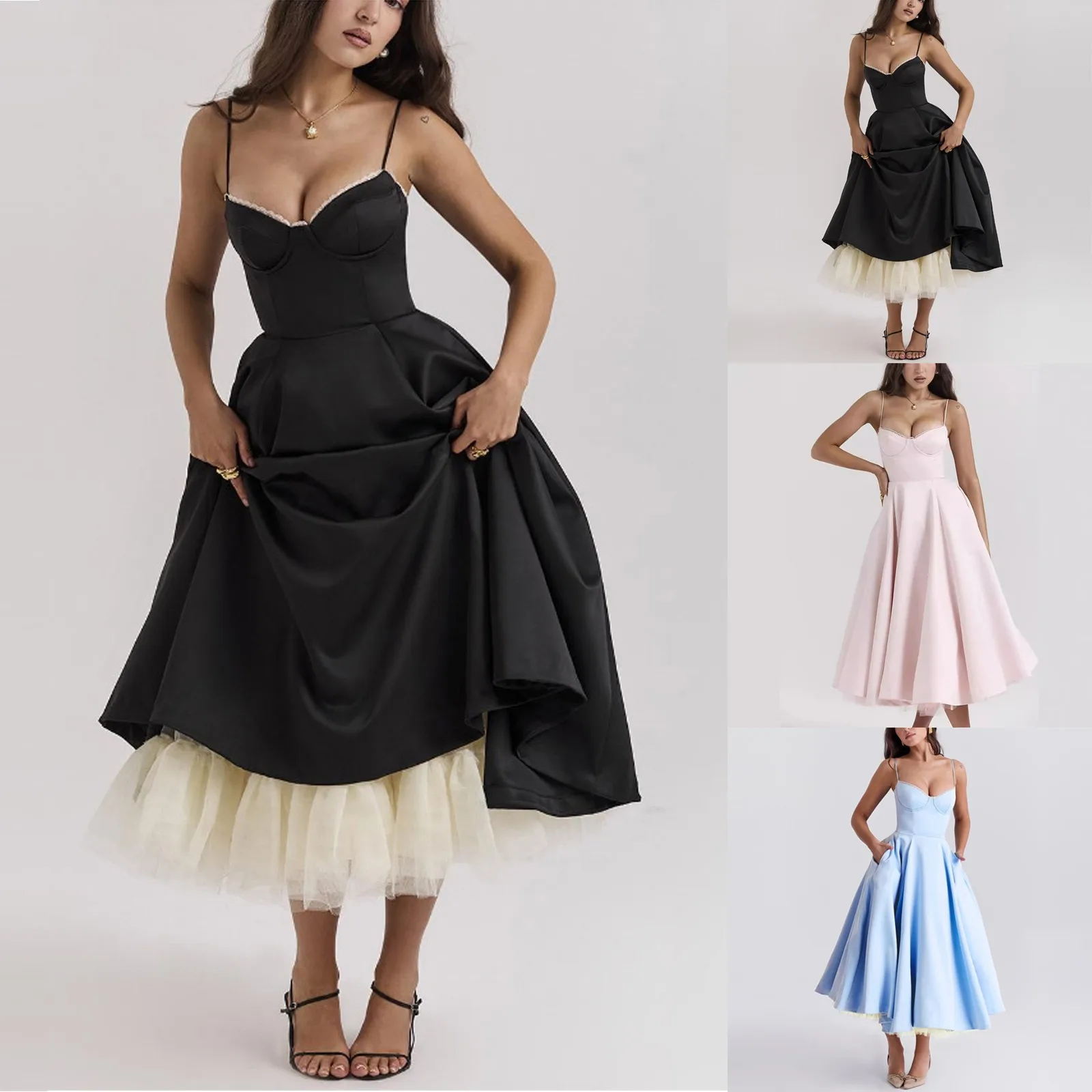 Sexy Sleeveless Evening Dress Ladies\' Sumemr High Waist Split Long Maxi Dress Fashion Backless Sling Boho A-line Party Dress