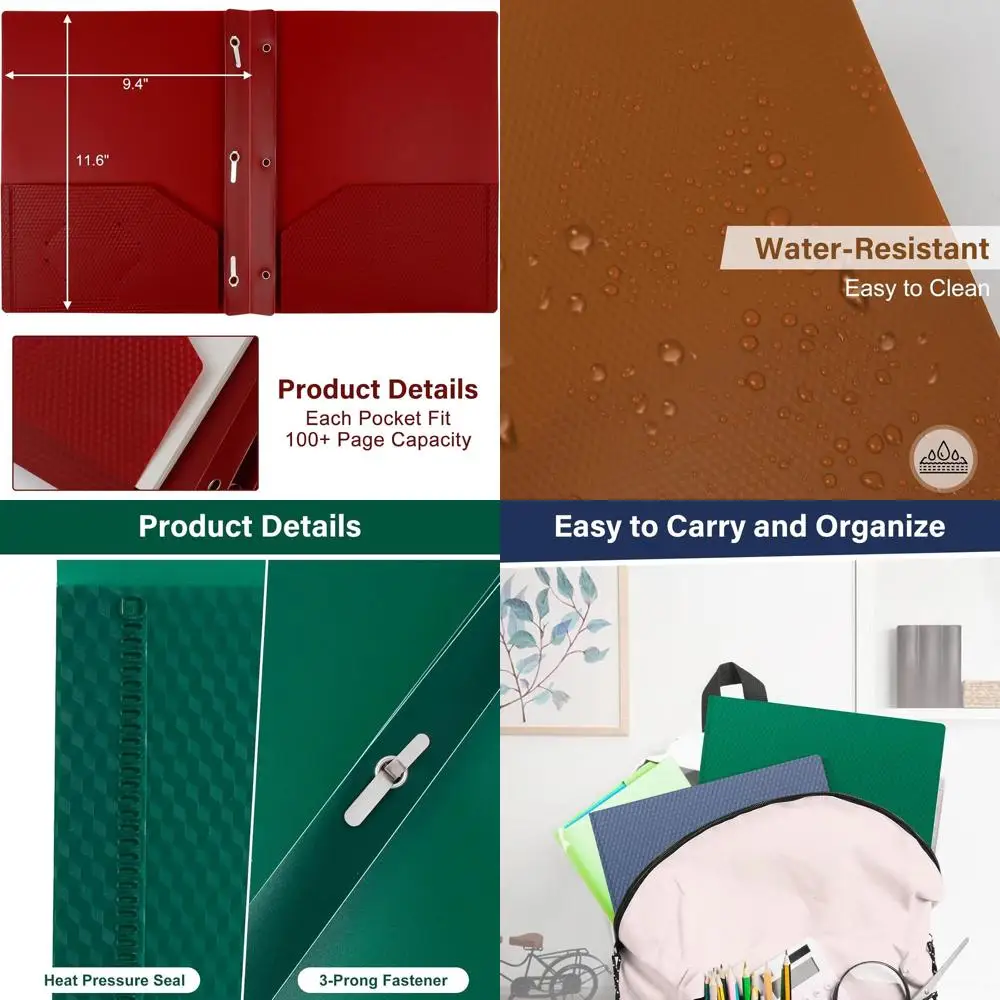 

Plastic Folders with Pockets and Fasteners, 2-Pocket, Holds 8.5x11 Paper, Ideal for School, Office, and Home Use