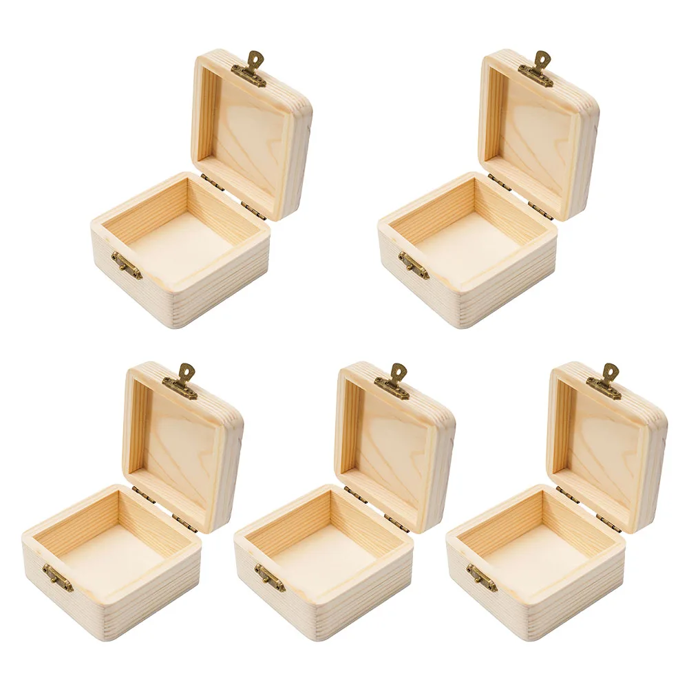 5Pcs DIY Handmade Painting Wooden Jewelry Box Plain Natural Buckle Flip Square Storage Box Gifts Box Home Sundries Storage Case