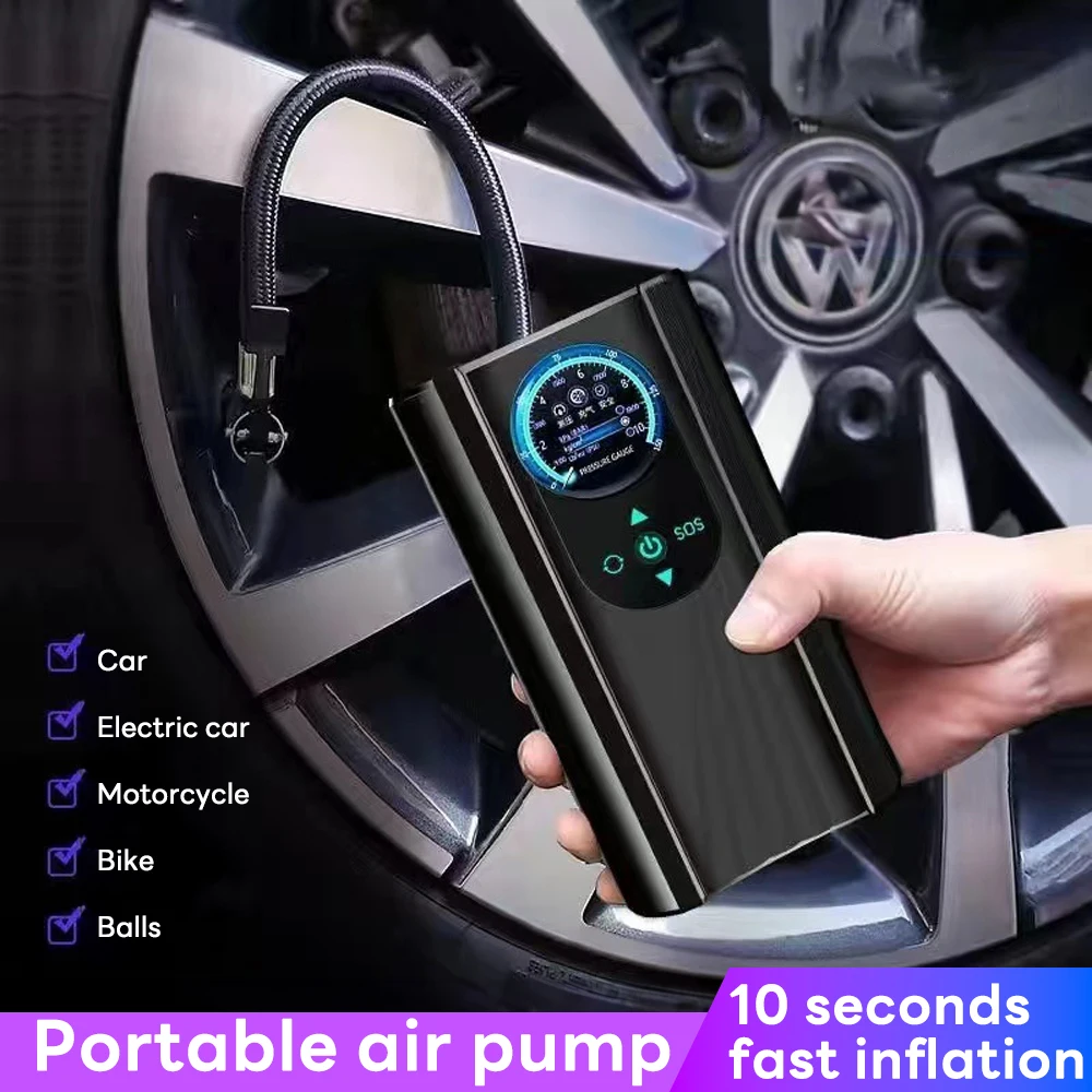 

Воздушный насос для накачивания шин, перезаряжаемый портативный компрессор, цифровой беспроводной автомобильный насос для накачивания шин для мотоцикла, велосипедных шариков