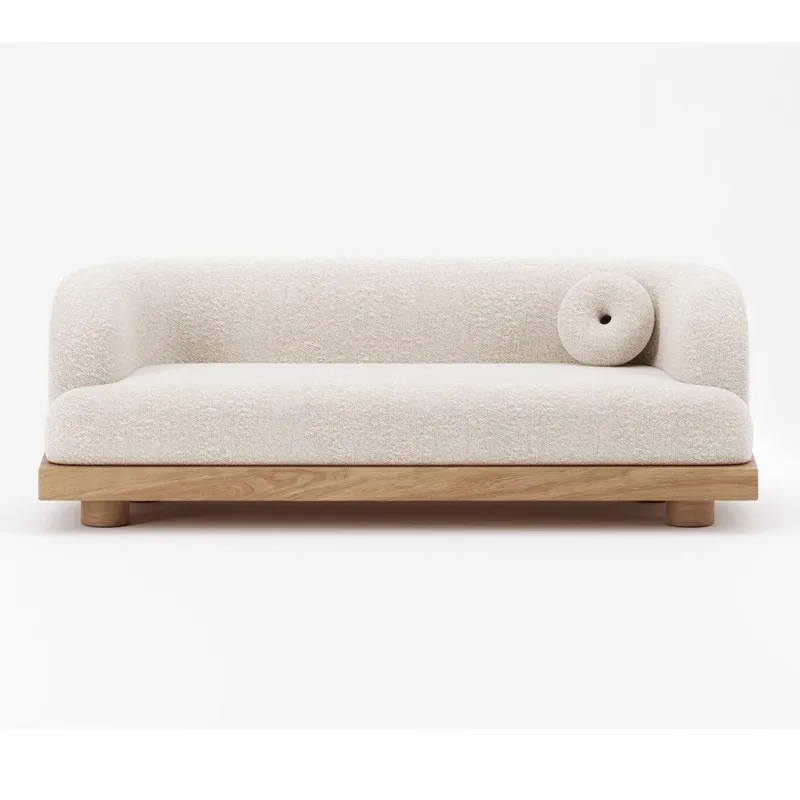 Solid wood three-person sofa lamb wool fabric bed and breakfast leisure chair sales office Negotiate furniture
