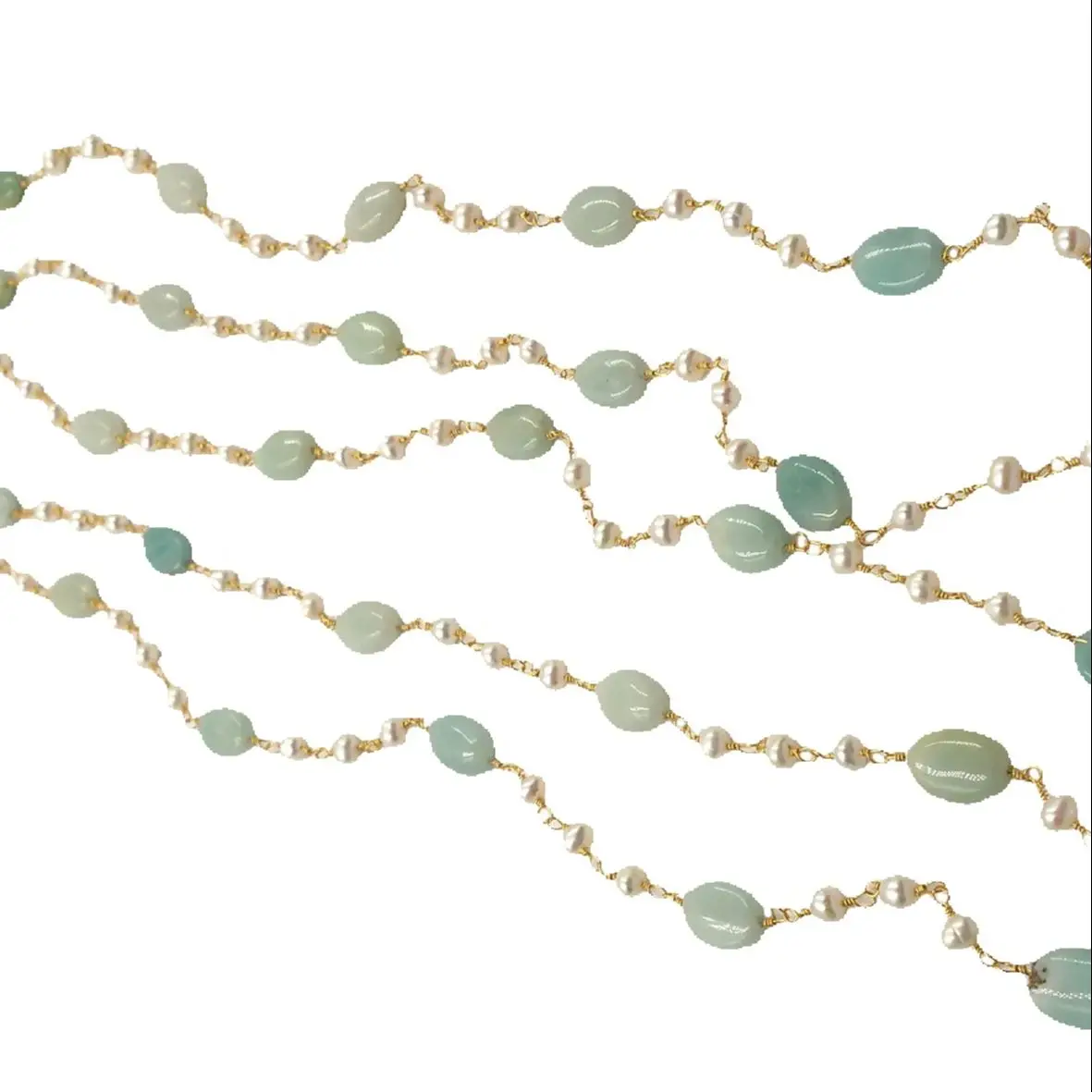 WT-RBC170 Elegant oval shape natural amazonite stone rosary chain sell by meter hand make wire wrapped boho sunglasses chain