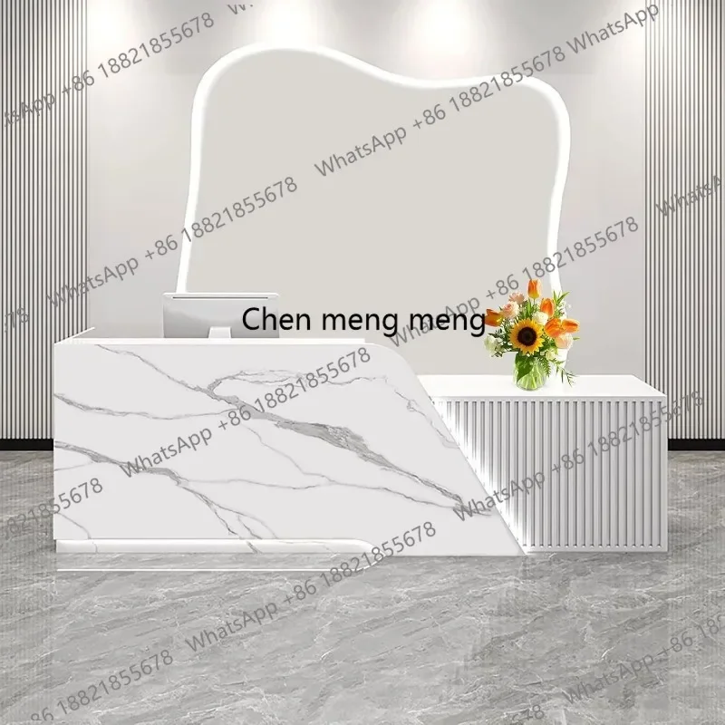 A178  Reception Desk with Counter, Modern Wooden Reception Desk with Drawer & Cabinet, Retail Checkout Counter, Front Table,