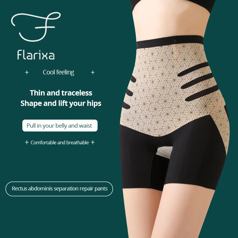 Flarixa High Waist Flat Belly Panties Seamless Woman Boxer Body Slimming Shaping Pants Push Up Underwear Thin Safety Shorts