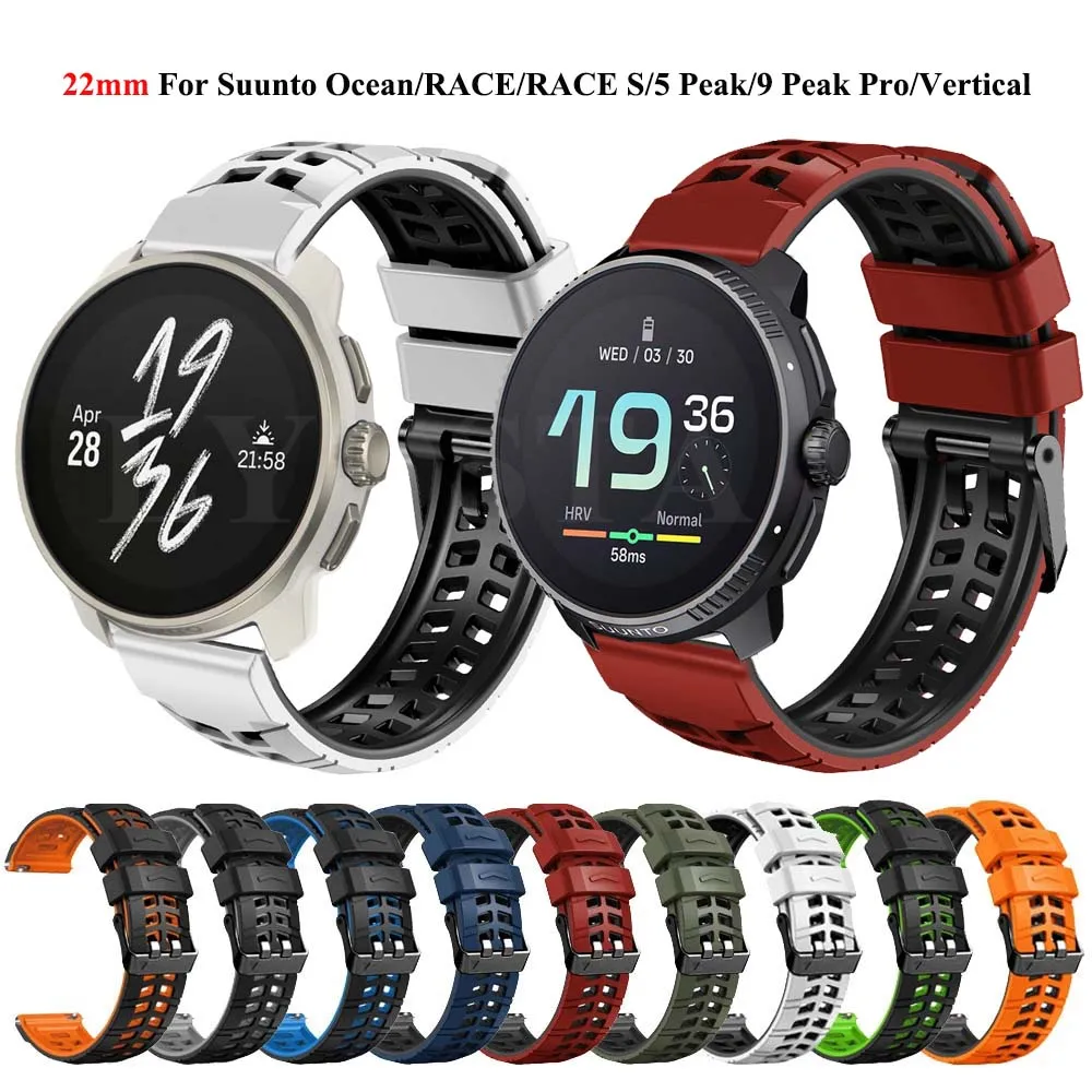 สายนาฬิกาข้อมือซิลิโคน22มม. สำหรับ Suunto Race S Ocean แนวตั้งสำหรับ Suunto 9 Peak Pro/5 Peak อะไหล่สายนาฬิกา