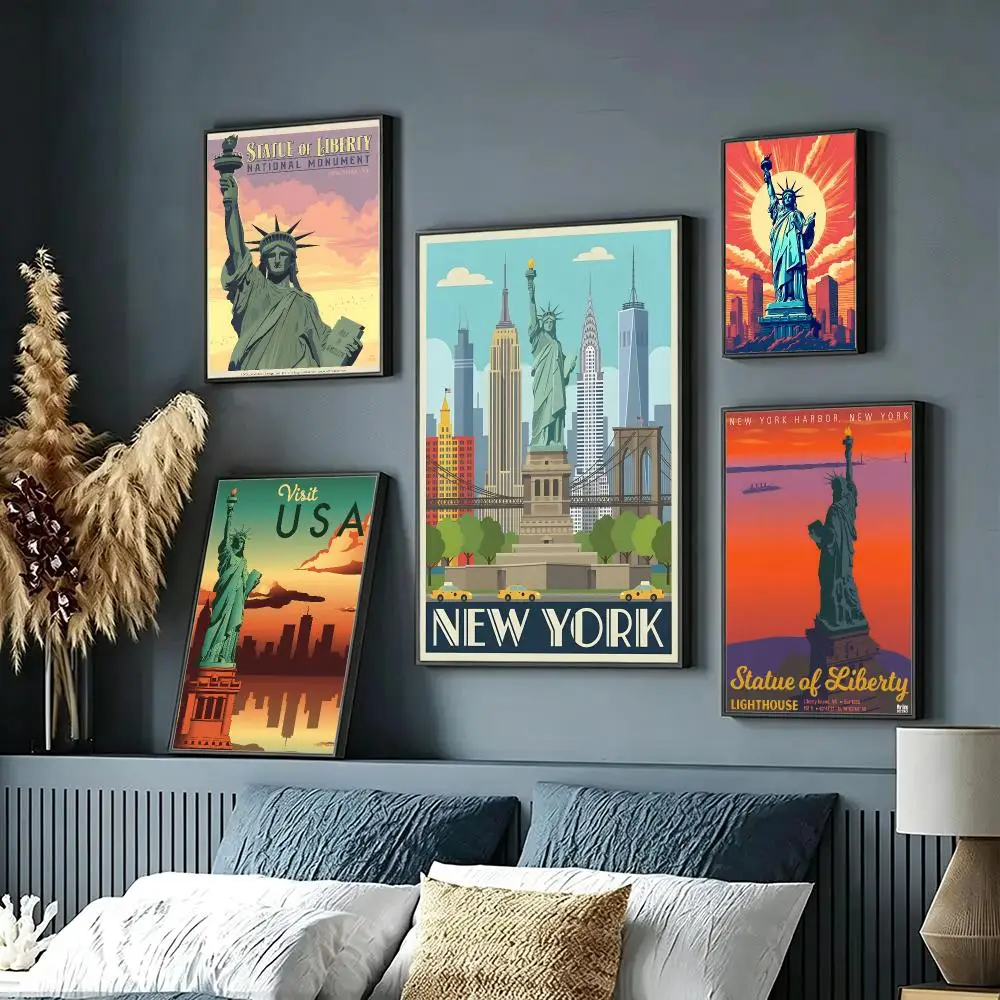 art Statue of Liberty Poster Wall Posters Self-Adhesive Wall Stickers Home Decoration for Bedroom Living Room
