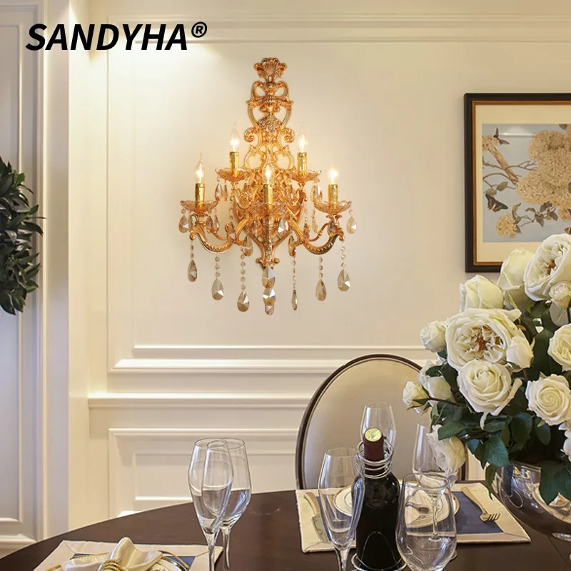 SANDYHA Nordic Retro Wall Light Crystal Wall Decor Lamp LED Lighting Fixture For Home Decoration In Villa Hotel Corridor Hallway