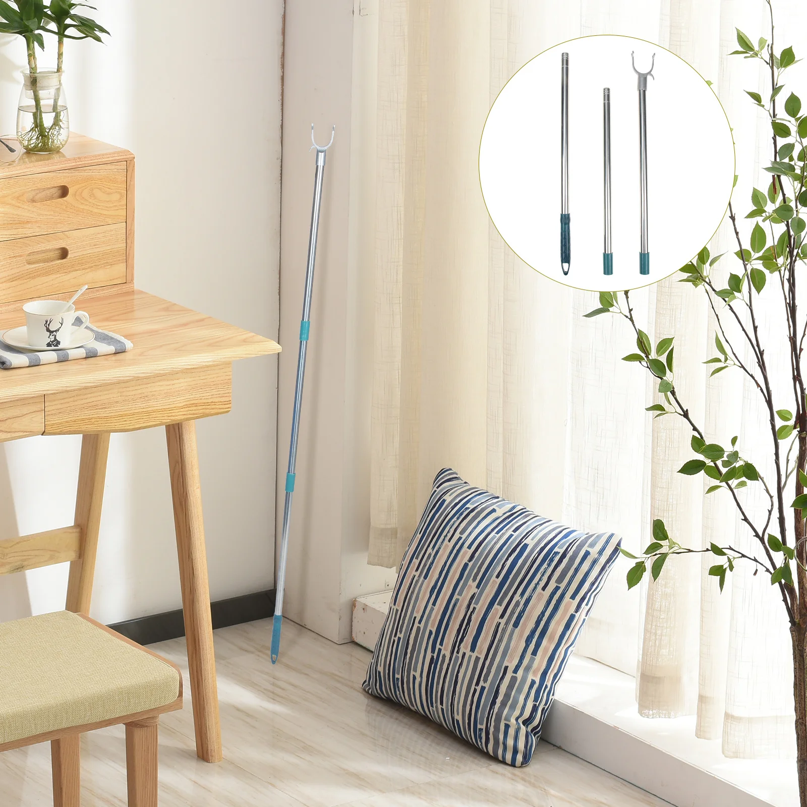 

Sun Shade Stitching Clothes Rail Coat Hooks Drapery Plastic Clothing Rack Silver Splicing Reach Pole