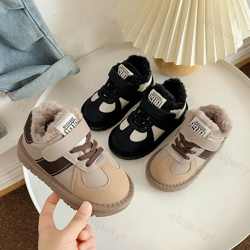 

Детская повседневная спортивная обувь, зима 209, кроссовки для девочек и мальчиков, Нескользящие модные кроссовки, теплая плюшевая уличная прогулочная обувь