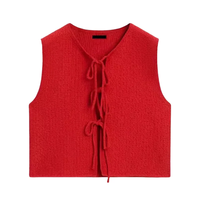 

Women's Knitted Slim Fit Vest with Bow Detail Autumn New Sle round Ne ort Top Faionable Versatile Sle for Young Women