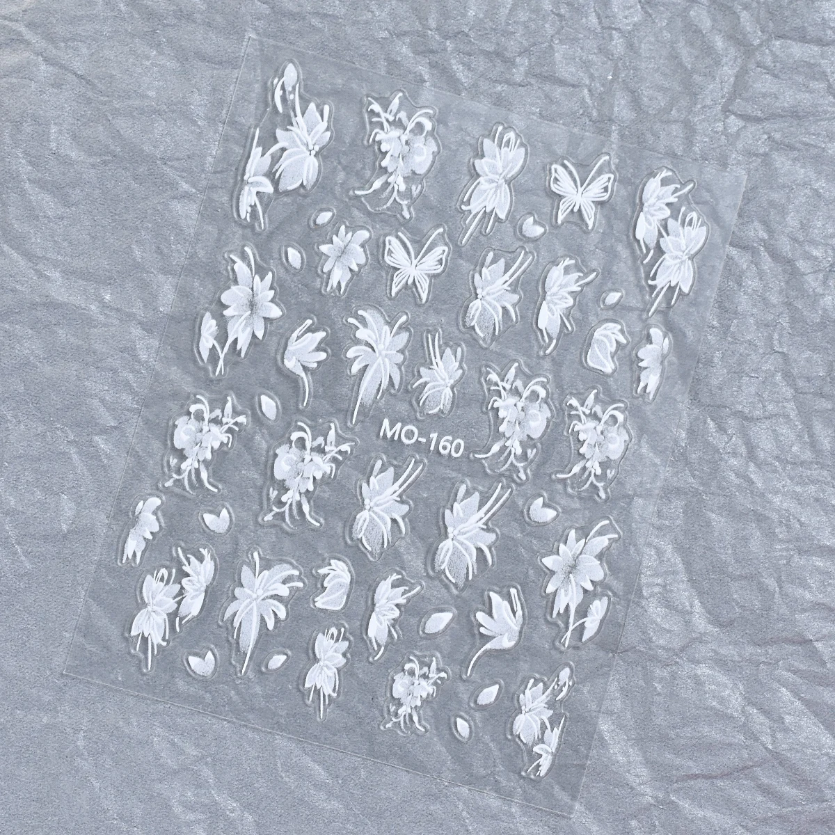5D Relief Nail Art Sticker Spring/Summer White Butterfly Wings Pattern Nail Decoration Decals