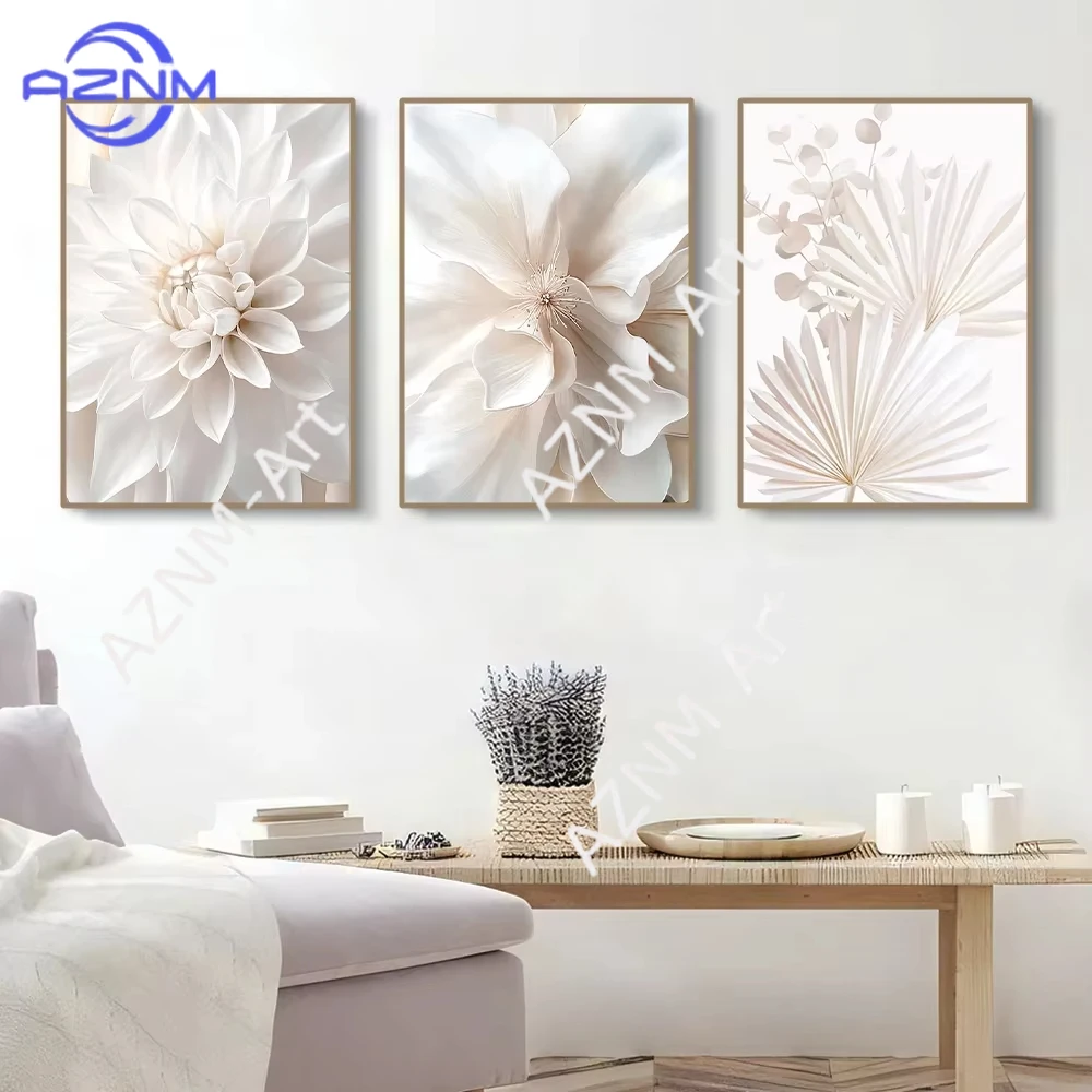 1/3pcs Sets Pure White Flower Posters Canvas Painting Minimalist Posters And Prints Wall Art for Home Living Room Decor